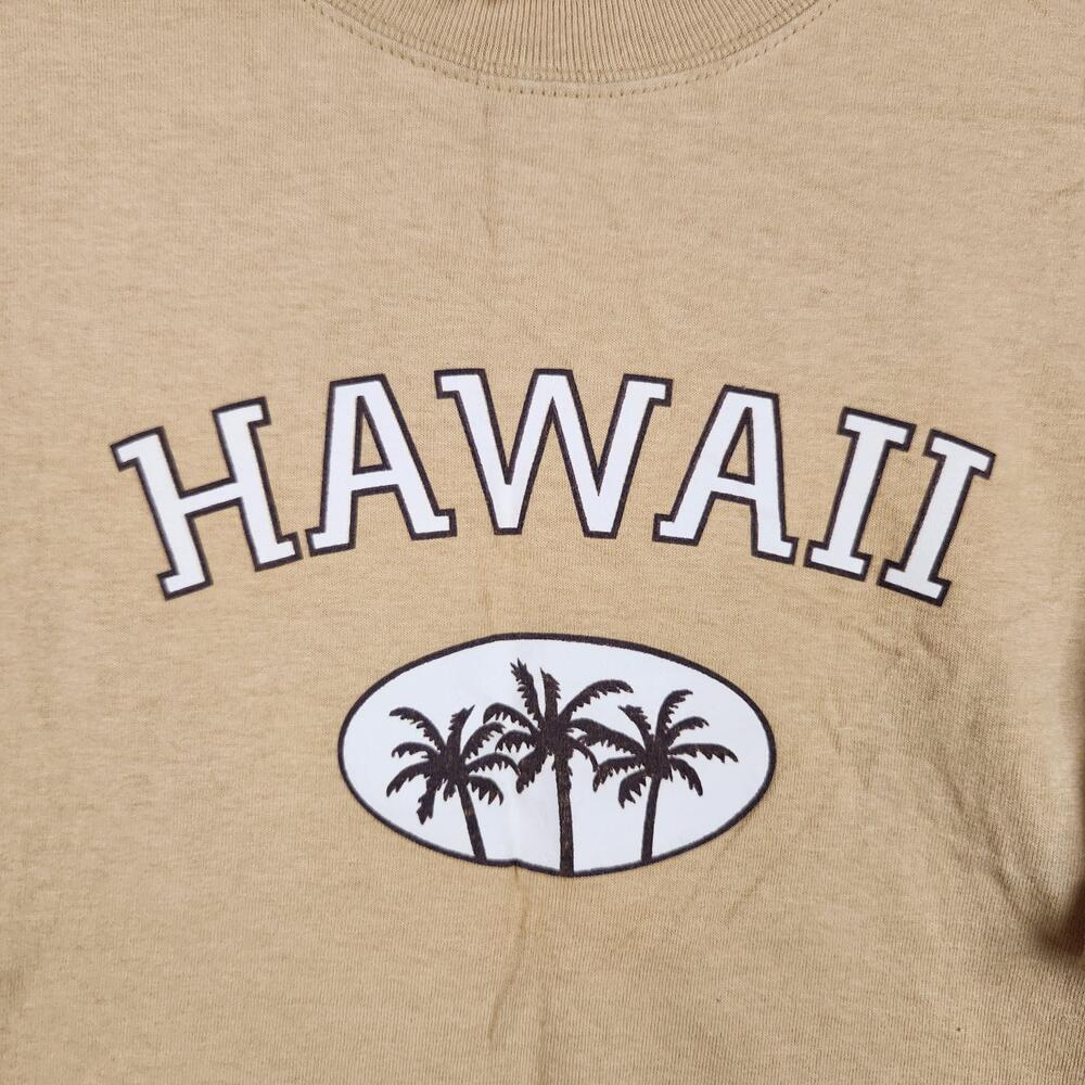 Vintage Hawaii Shirt Mens XL Tan Graphic Logo Palm Trees Souvenir Destination